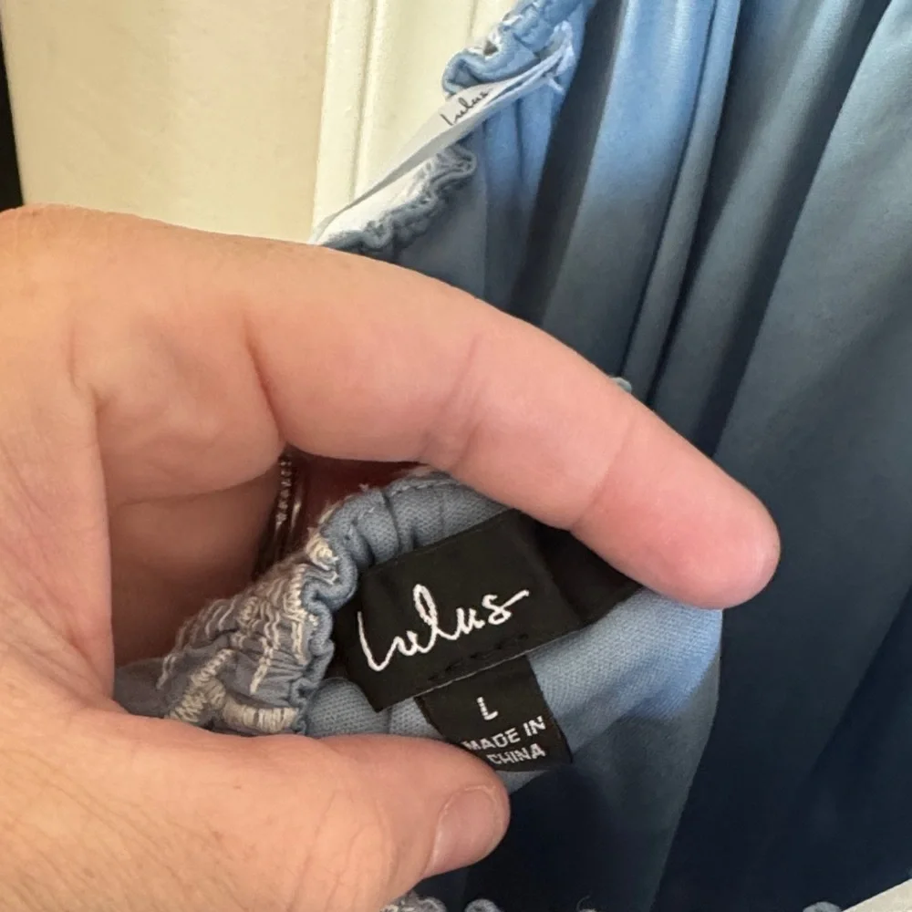 Lulus Charming Babe Blue Embroidered Floral Tie-Back Mini Dress / B33 - Picture 6 of 6